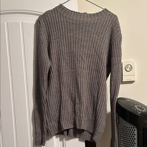 Suzy Shier Ribbed Scoop Crewneck Sweater - Charcoal Gray